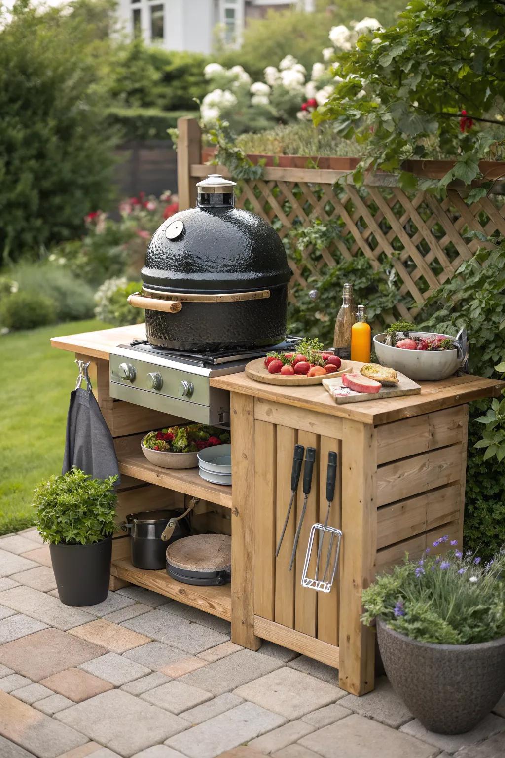 A Kamado grill brings versatility and traditional cooking techniques to your BBQ station.