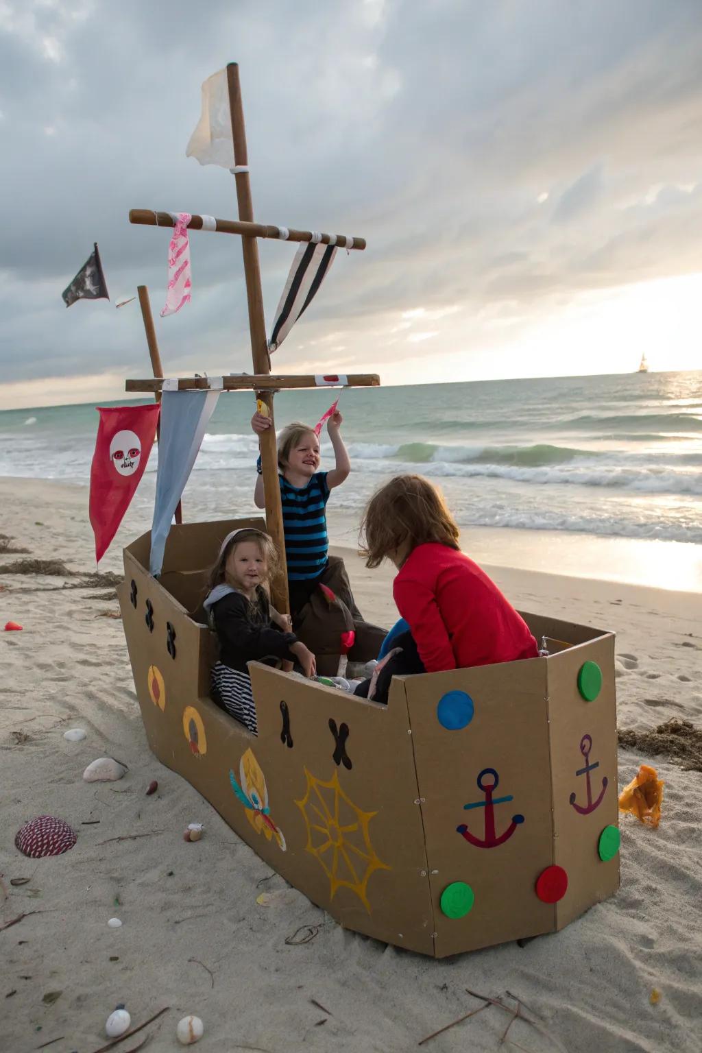 Imaginative kids embarking on a pirate ship adventure.