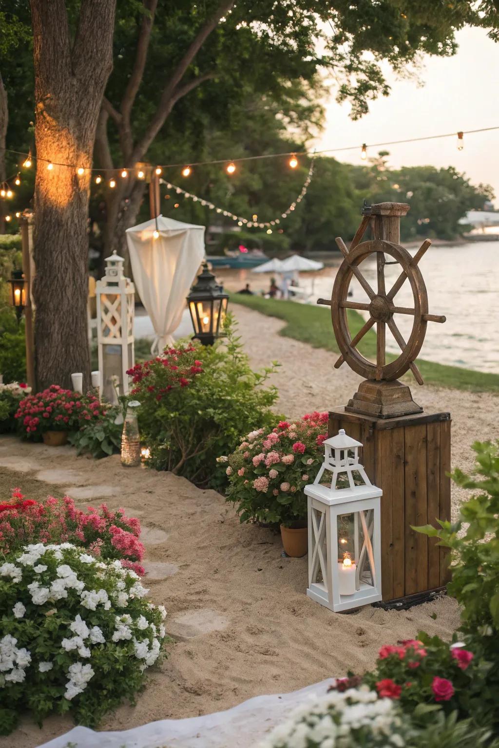 Nautical accents bring a sense of history and charm to a coastal garden.