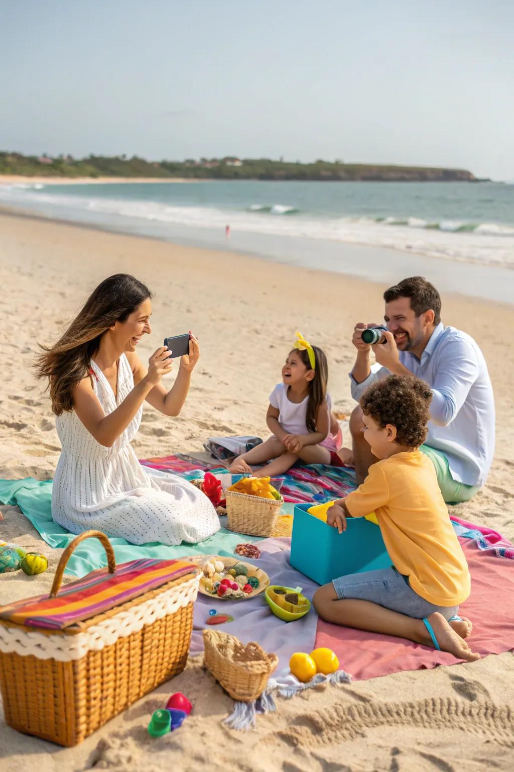 Capturing memories at the beach picnic to cherish forever.