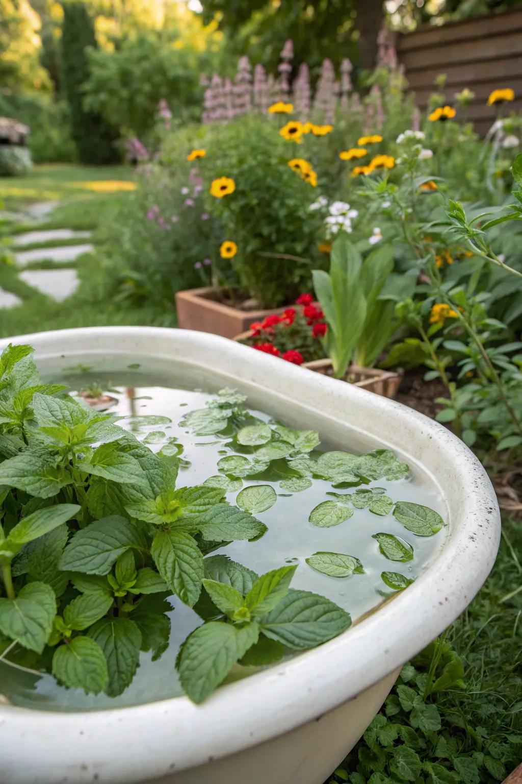 An herb-infused bee bath that refreshes and attracts with its aroma.