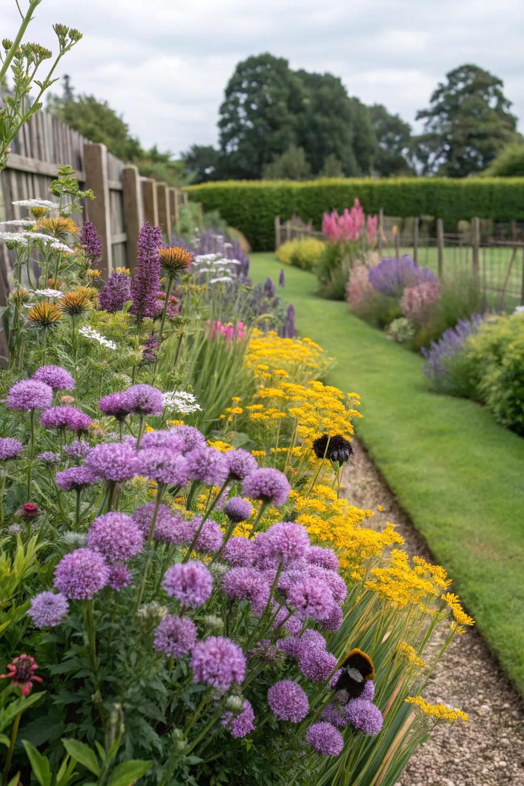 Natural borders enhance gardens while attracting bees.