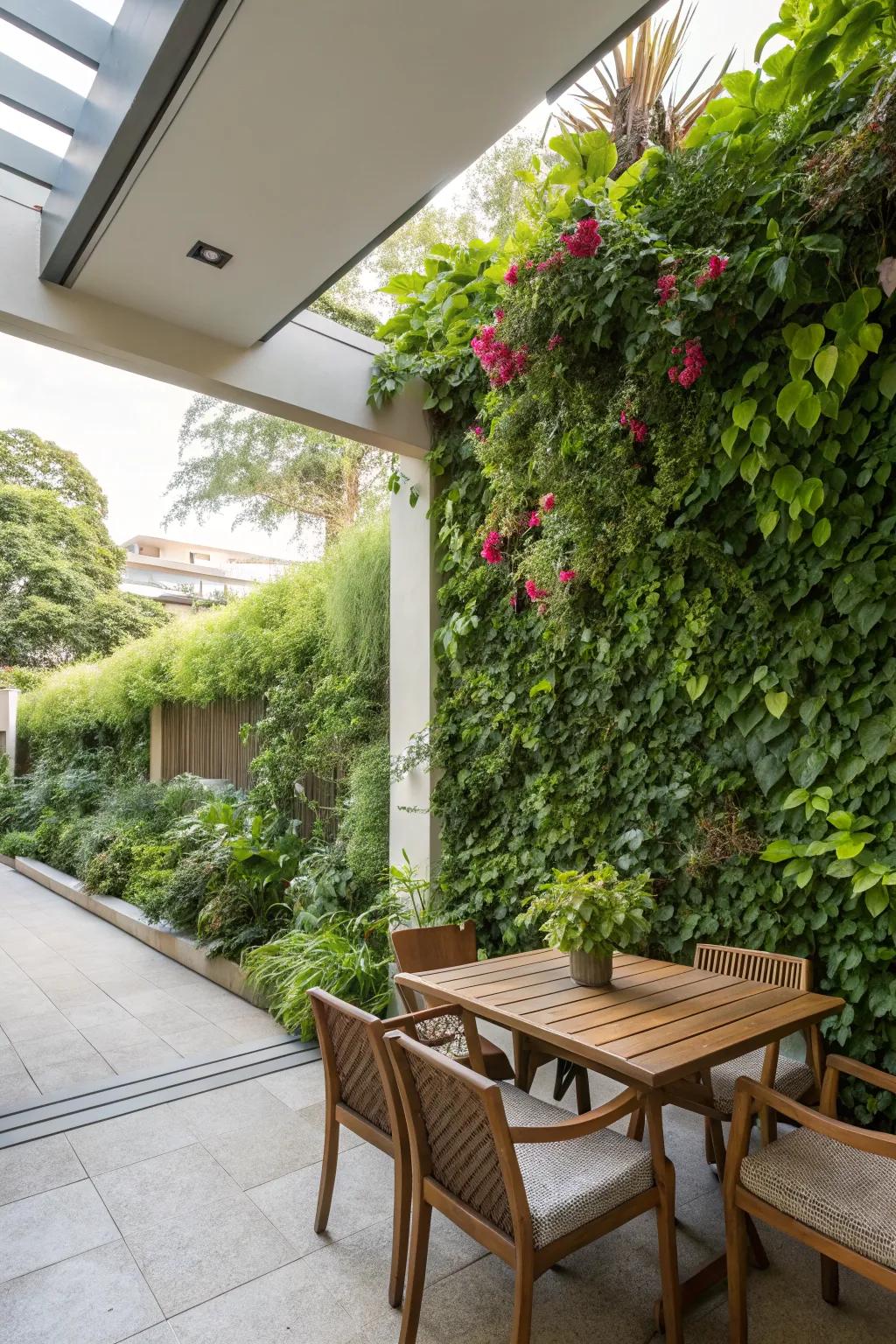 Vertical gardens offer both privacy and beauty on the patio
