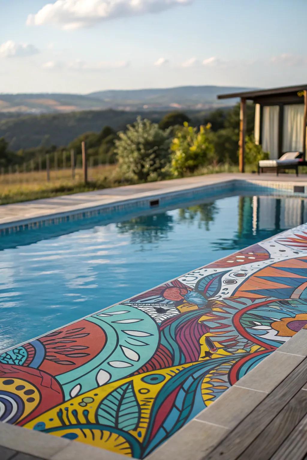 Abstract art designs turning the pool into a unique canvas.