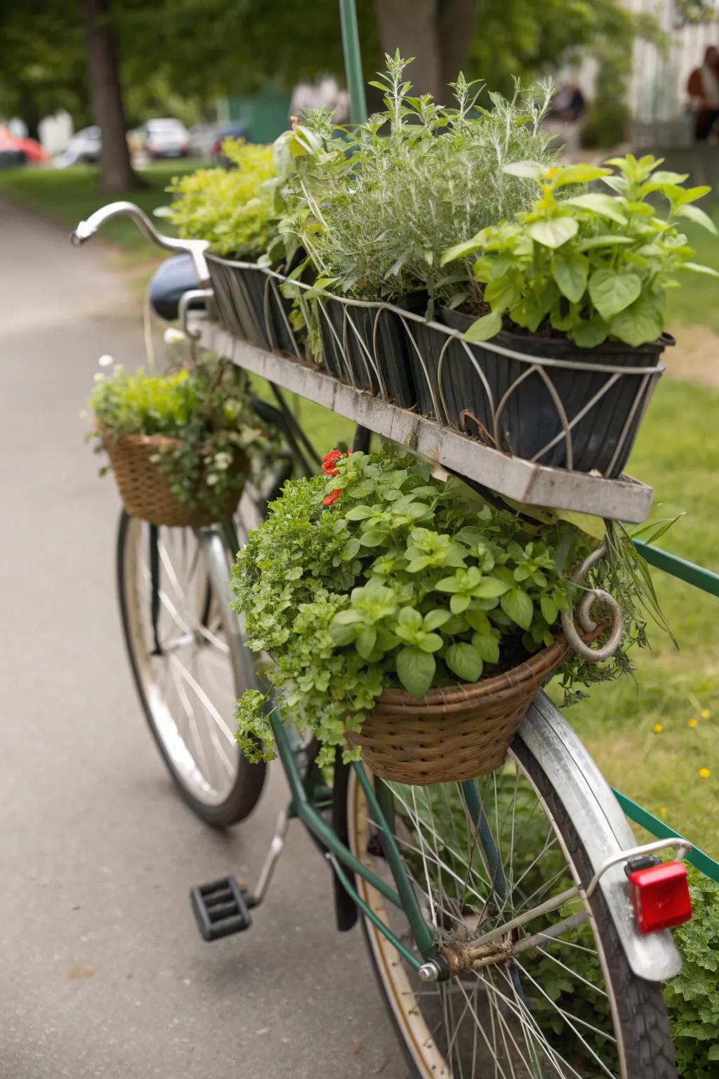 Enjoy fresh herbs at your fingertips with a mobile herb garden on wheels.