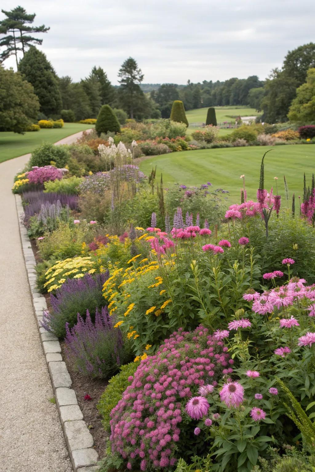 A garden bed flourishing with native plants and flowers.