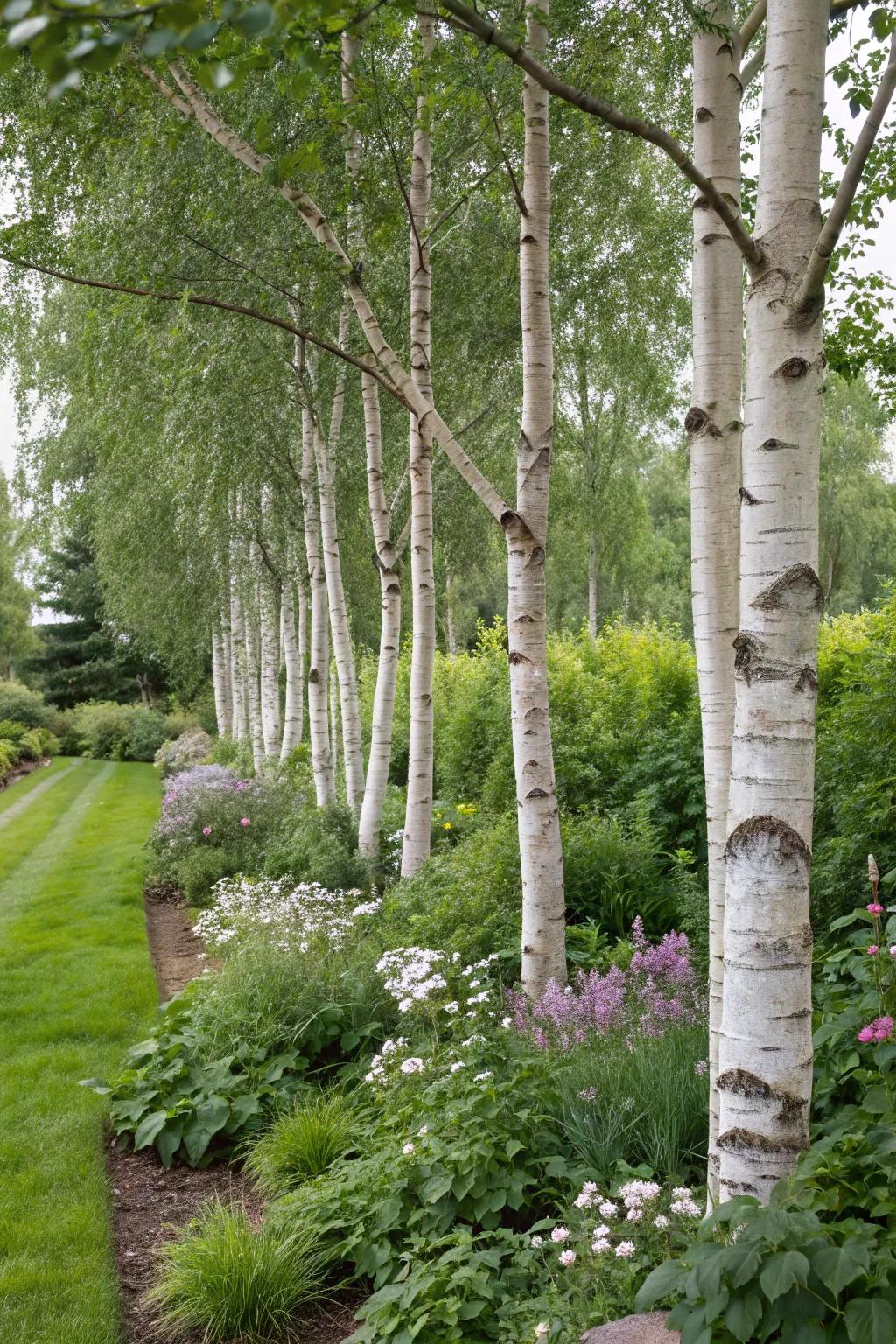 Birch trees serve as effective natural windbreaks for gardens.