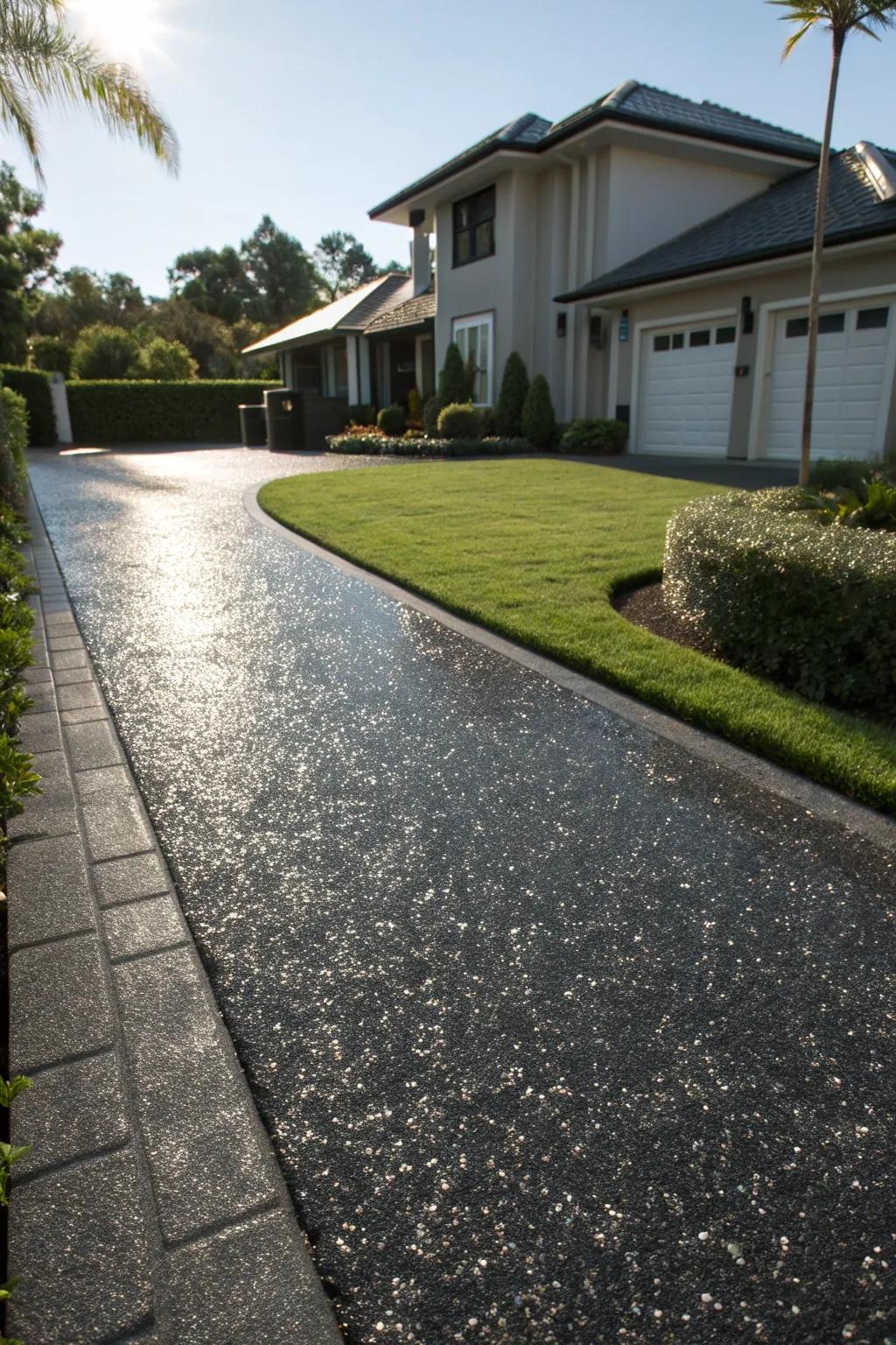 Black marble chips add a touch of luxury to driveways.