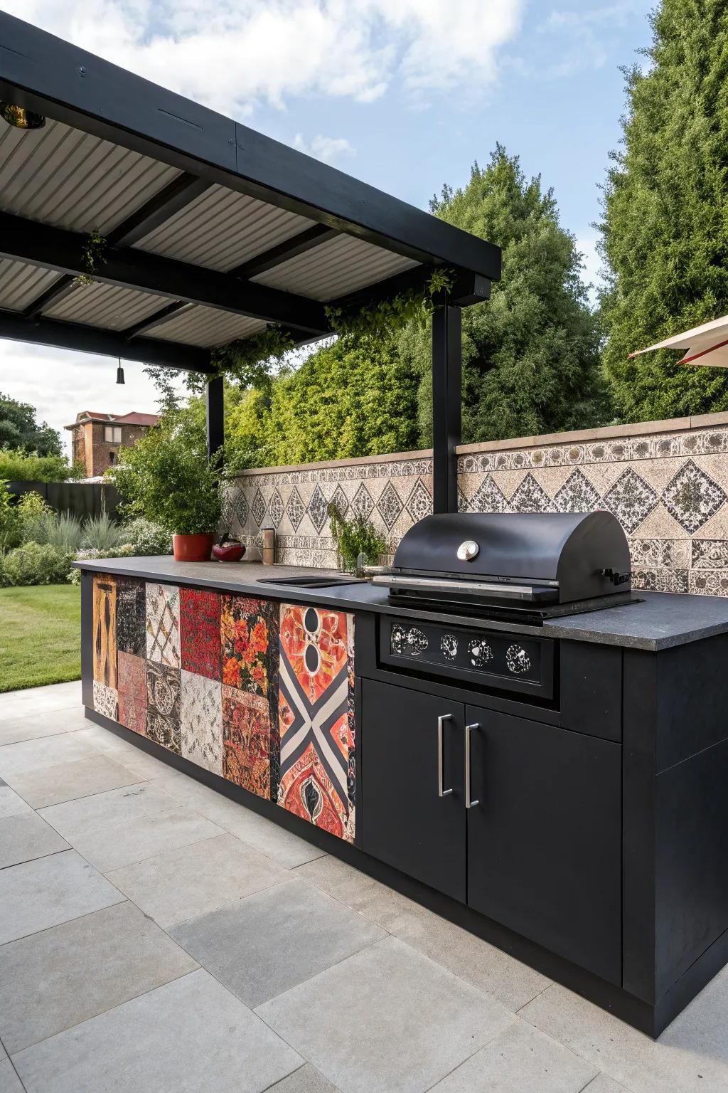 A contrasting backsplash adds a striking visual element.