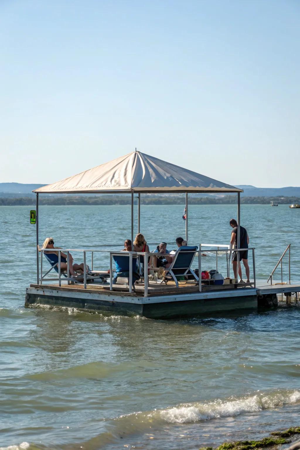 Floating shade platforms offer a luxurious relaxation experience.