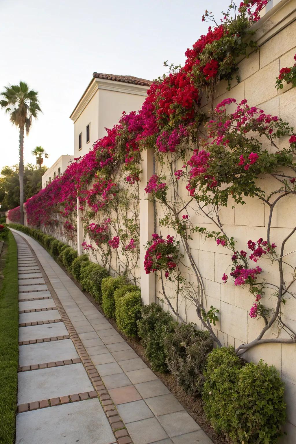 Espaliered bougainvillea adds elegance to the garden.