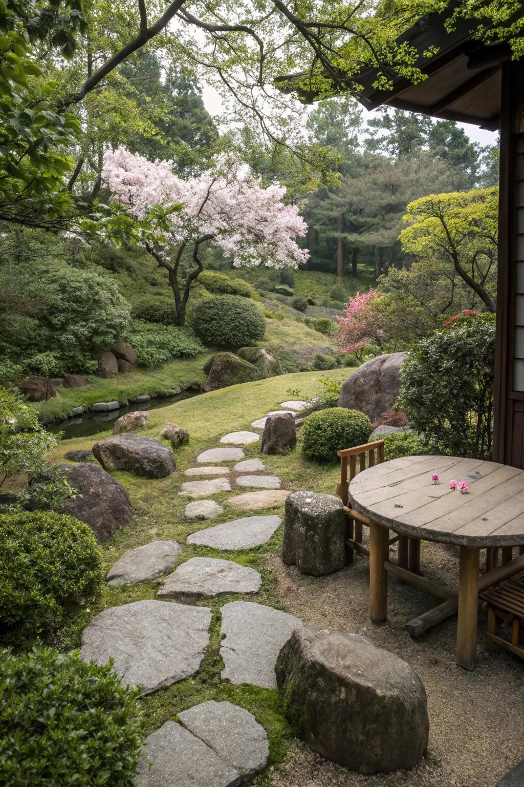 Invite relaxation with naturally beautiful boulder seating.
