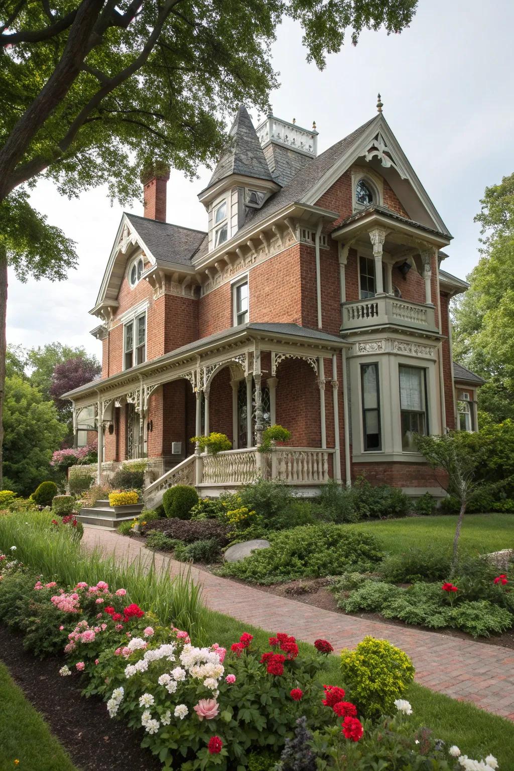 Traditional brick with wainscoting siding for timeless elegance.