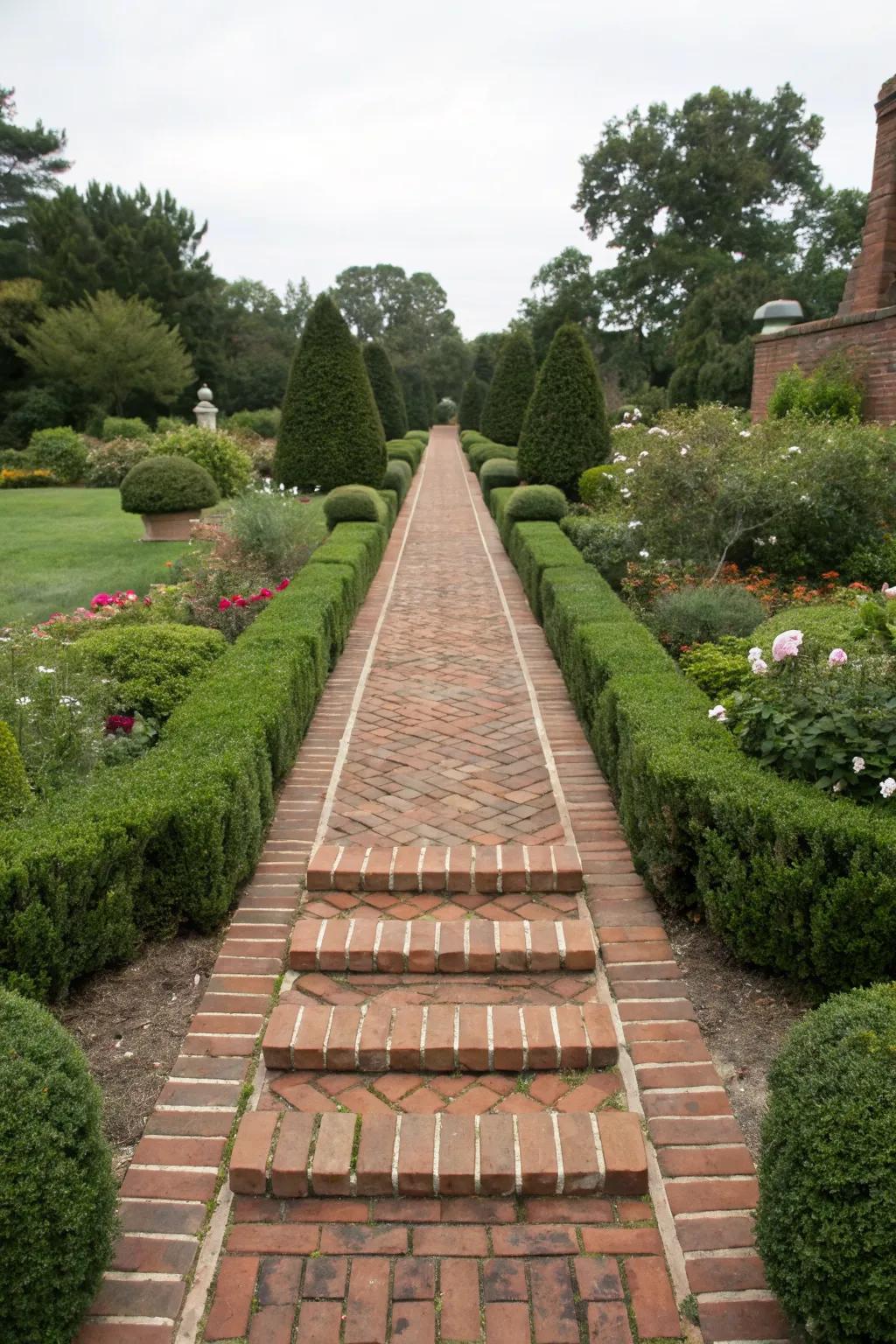 Stacked brick edging offers elegance and structure.