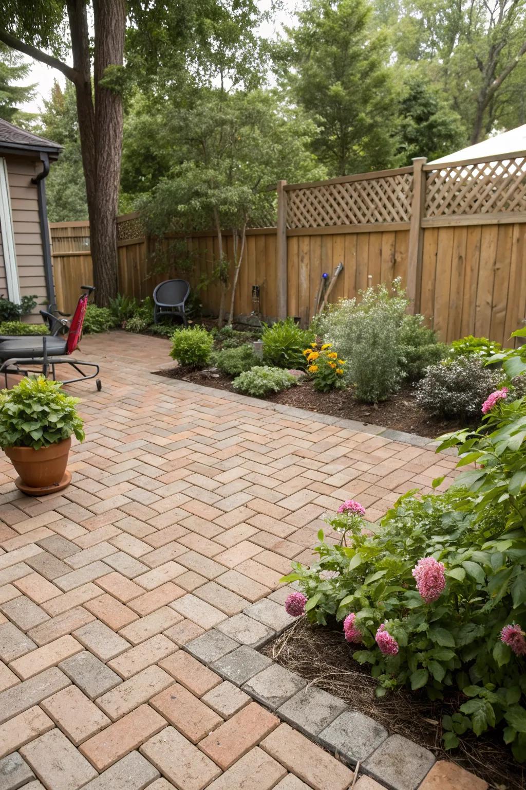 Add texture and interest with a basketweave brick paver design.