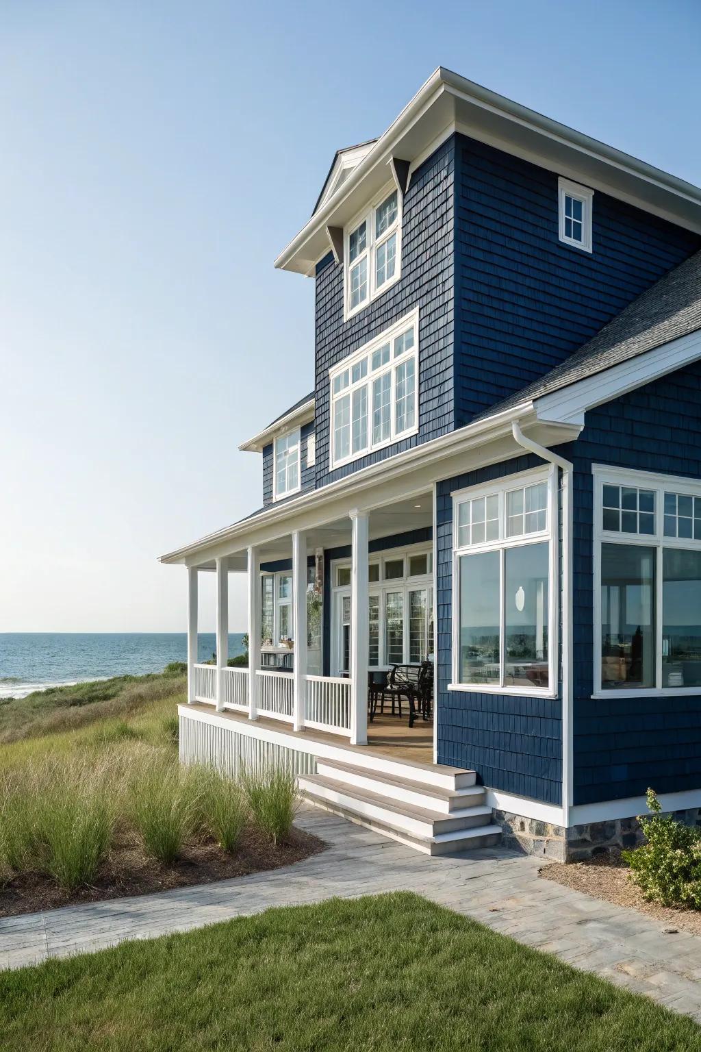 Navy blue stain provides a bold and unique exterior.