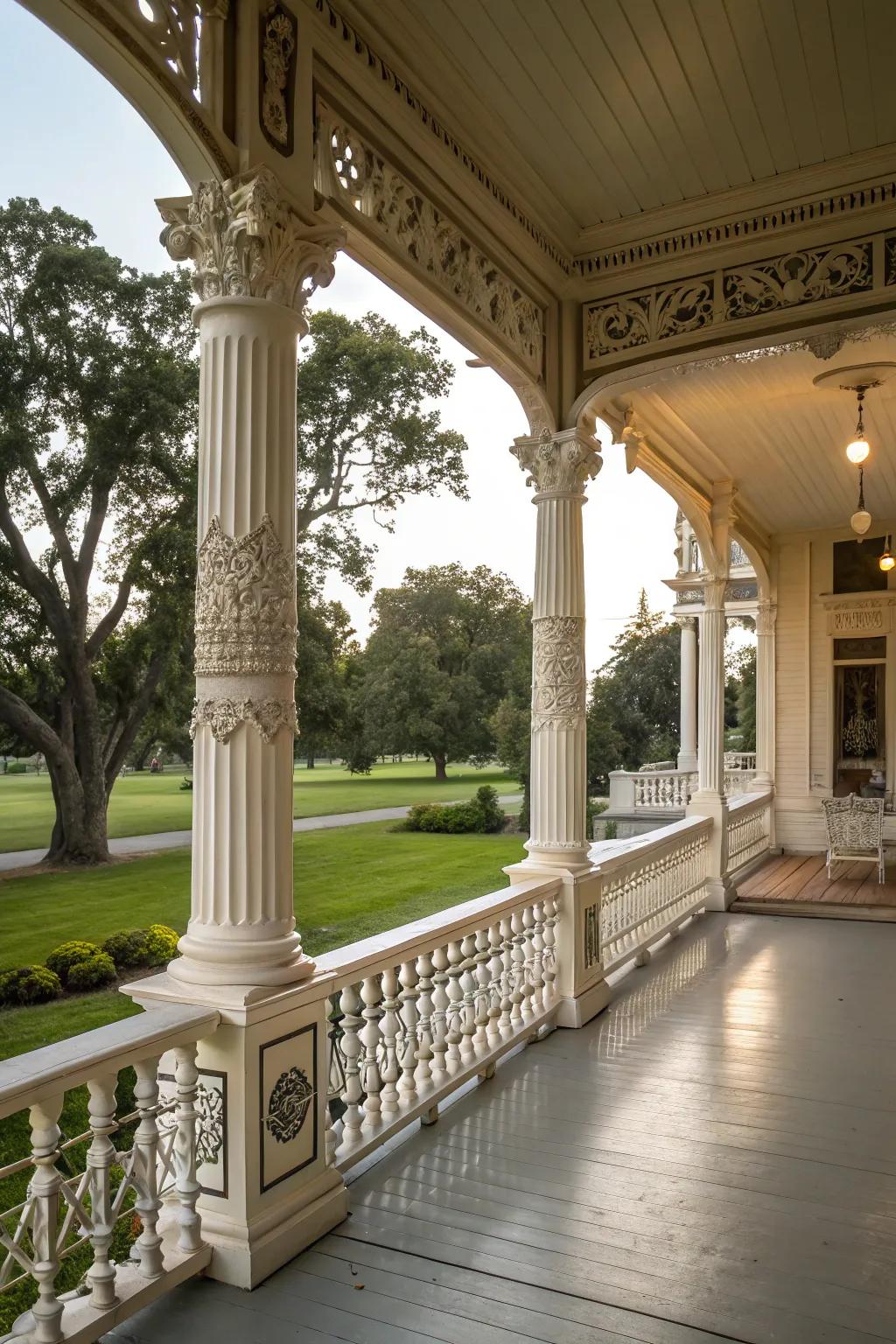Architectural details enhance the elegance of this porch.