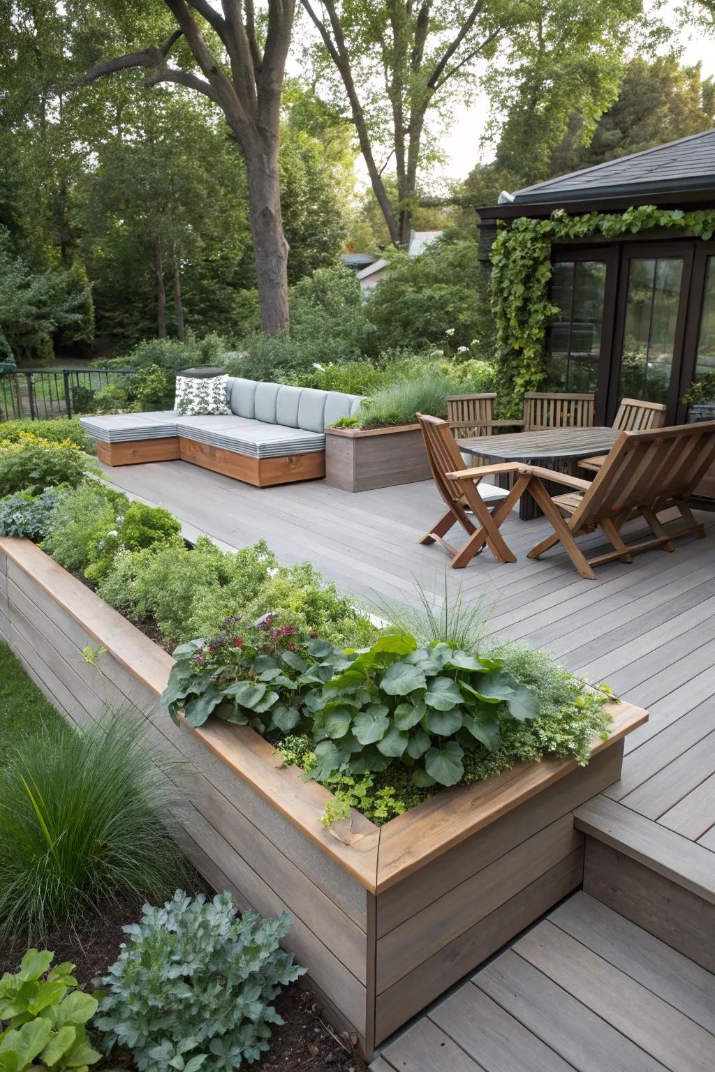 Add greenery with built-in planters in your seating.