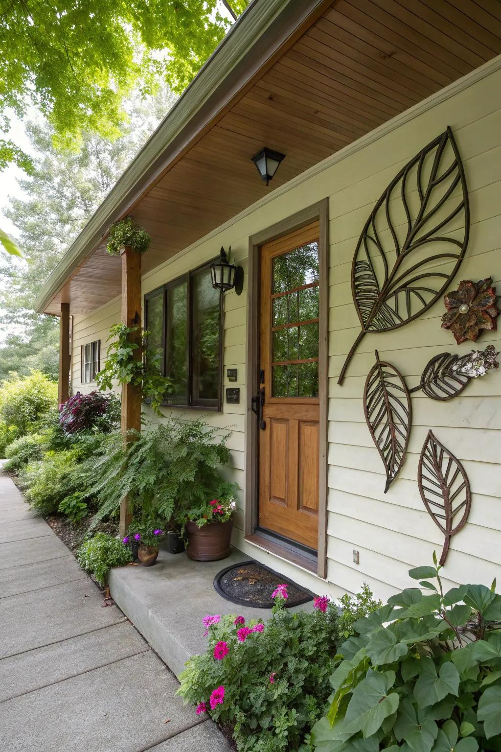 Nature-inspired art adds elegance to your porch.