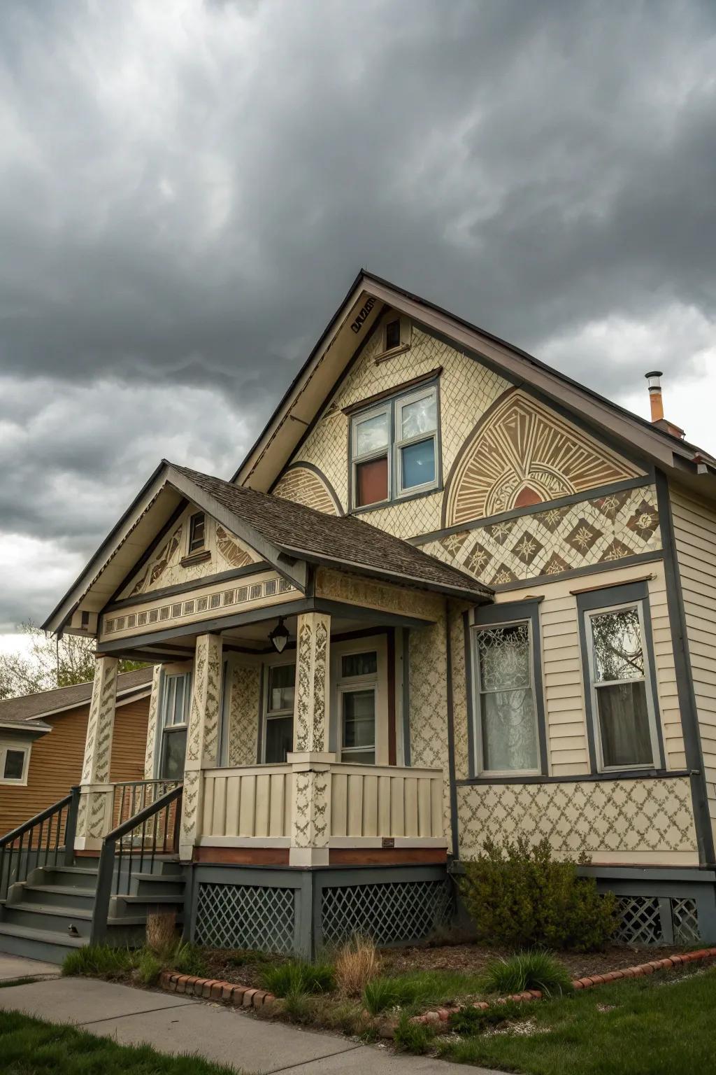 Asymmetrical patterns create a dynamic, eye-catching exterior.
