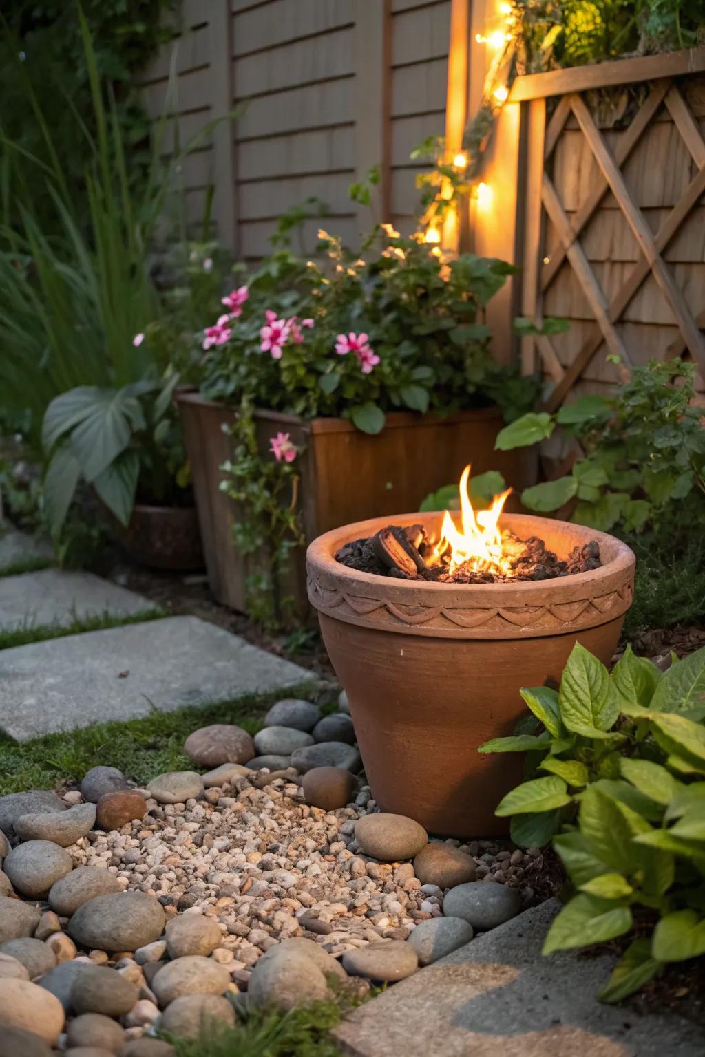 Space-saving style with a mini fire pit.
