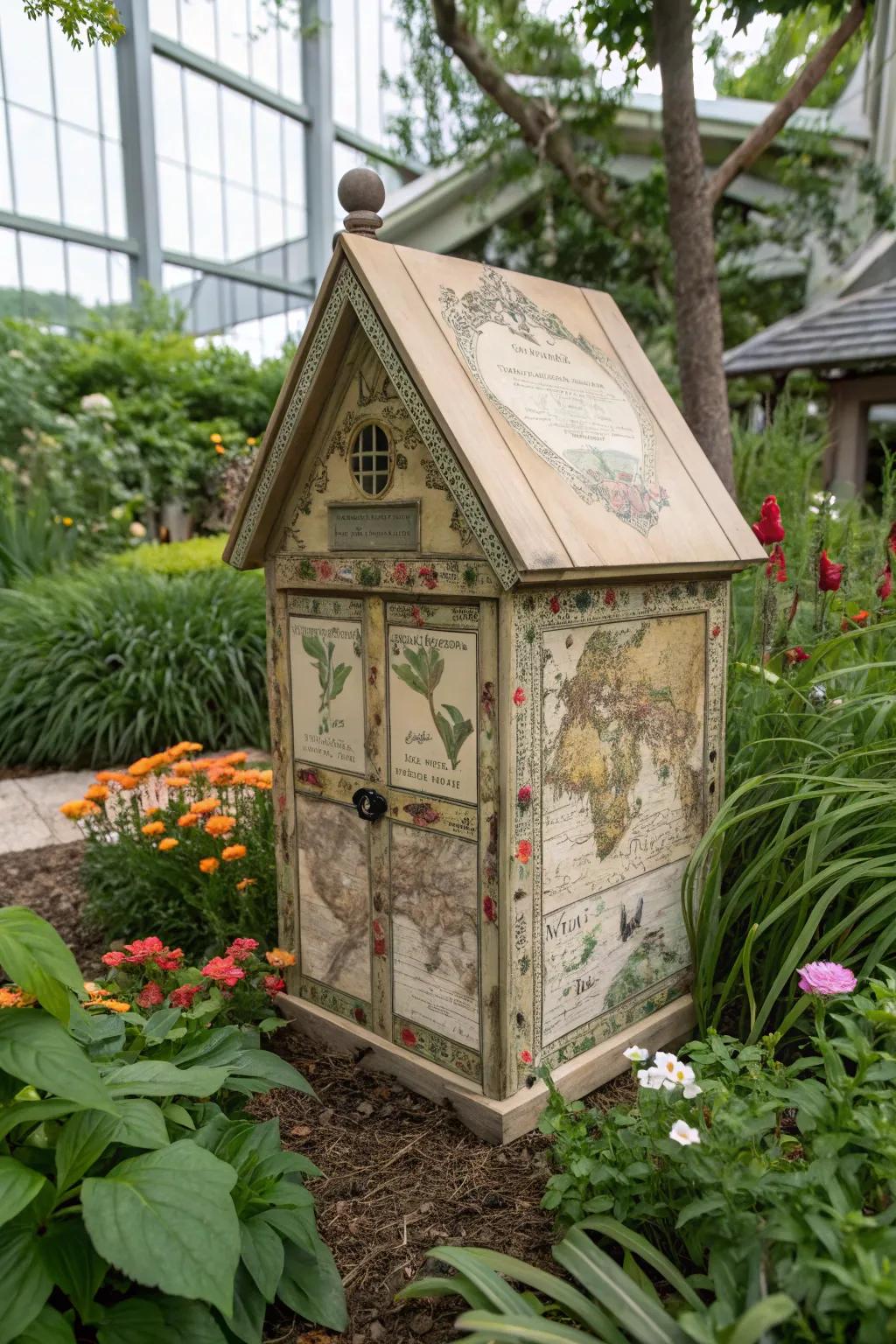 A vintage map design adds a worldly touch to your garden.