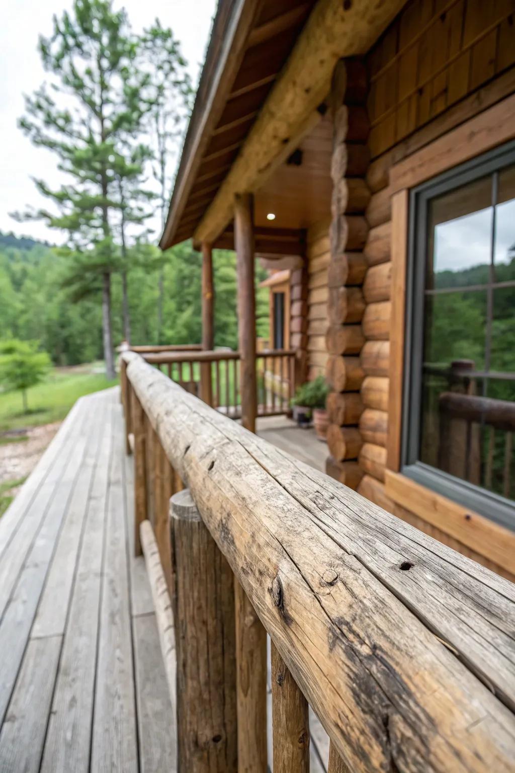 Reclaimed wood railing adding rustic charm and sustainability.