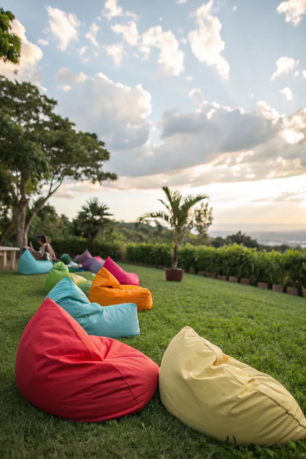 Bean bags offer relaxed seating without harming the grass