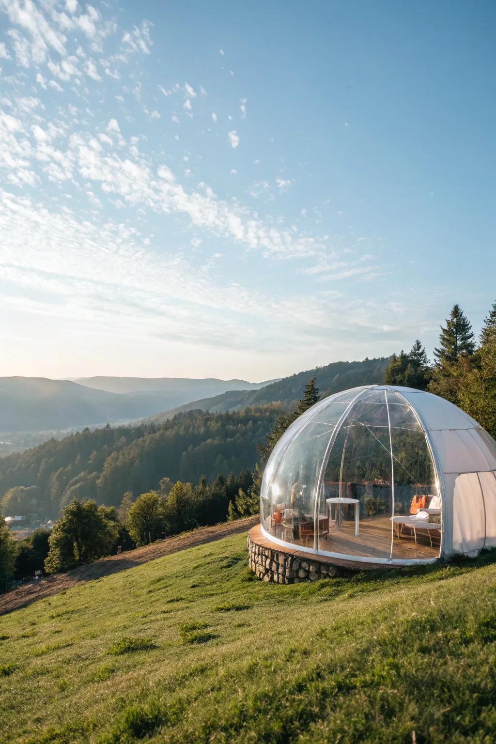 A bubble tent canopy providing scenic views.
