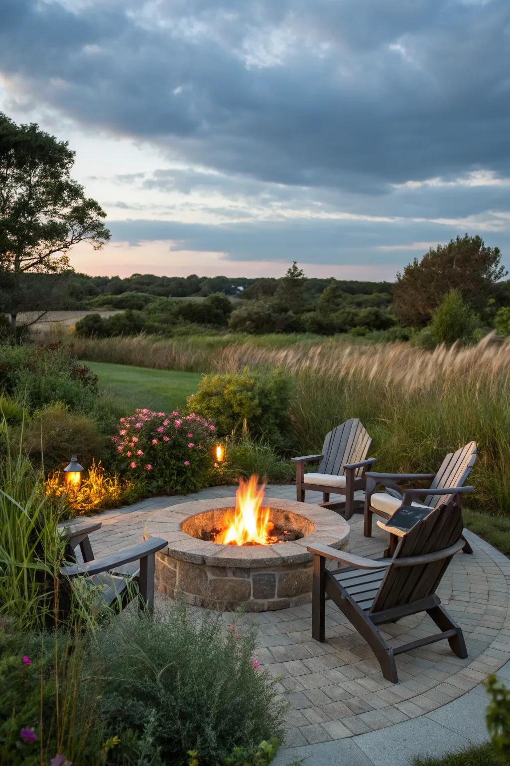 Fire pit providing warmth and a focal gathering spot.