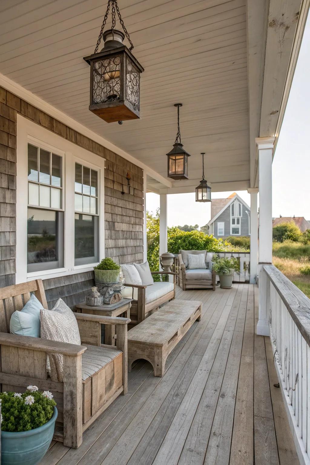 Reclaimed wood adding character to a Cape Cod porch.