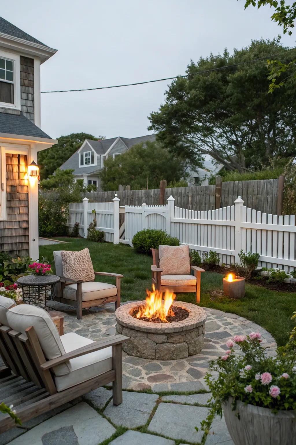 Fire pits create a cozy gathering spot.