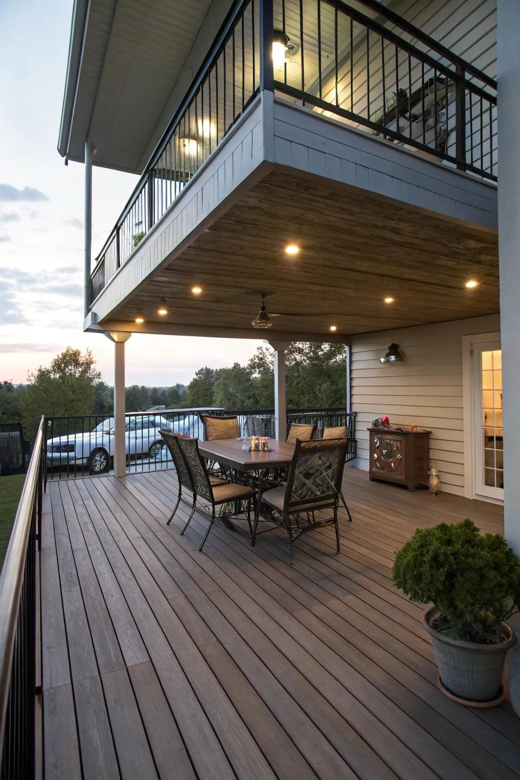 Dine under the stars with a deck dining area.