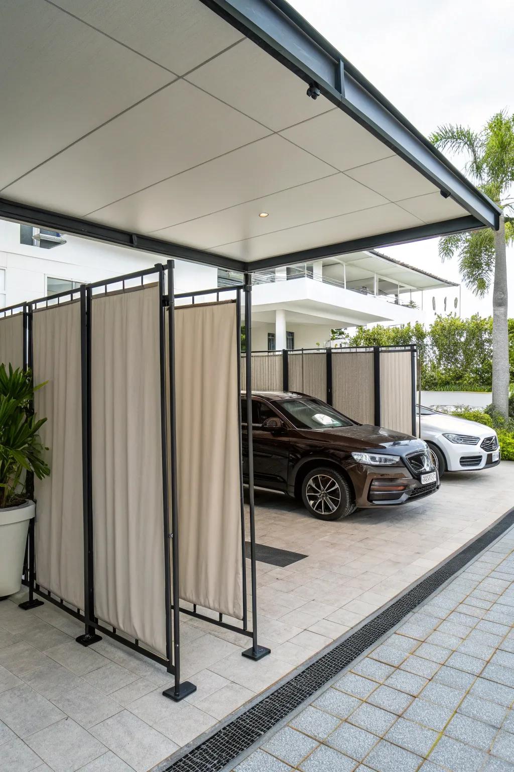 Portable screens offer easy-to-adjust privacy for any carport.