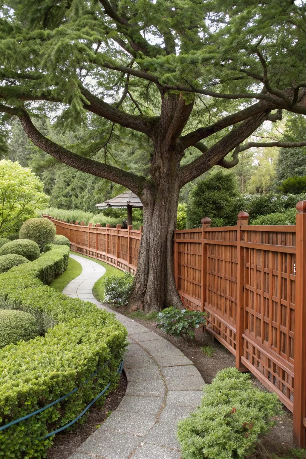 Incorporate natural elements into your cedar fence design.