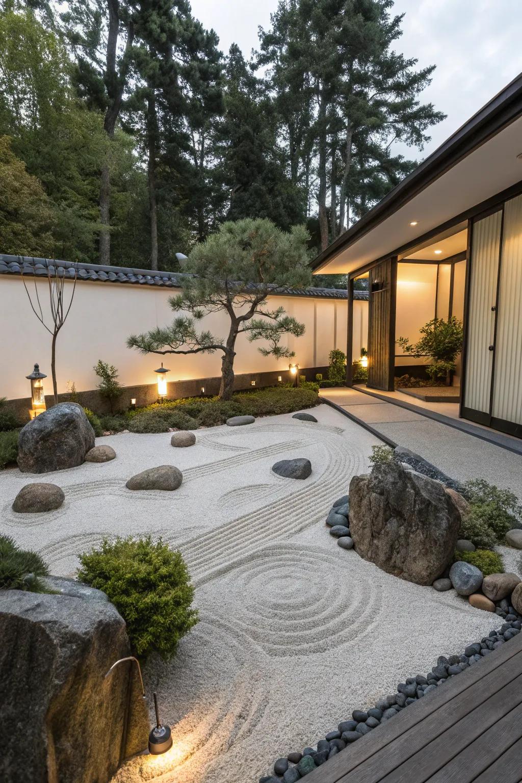 A Zen garden provides a peaceful retreat in your backyard.