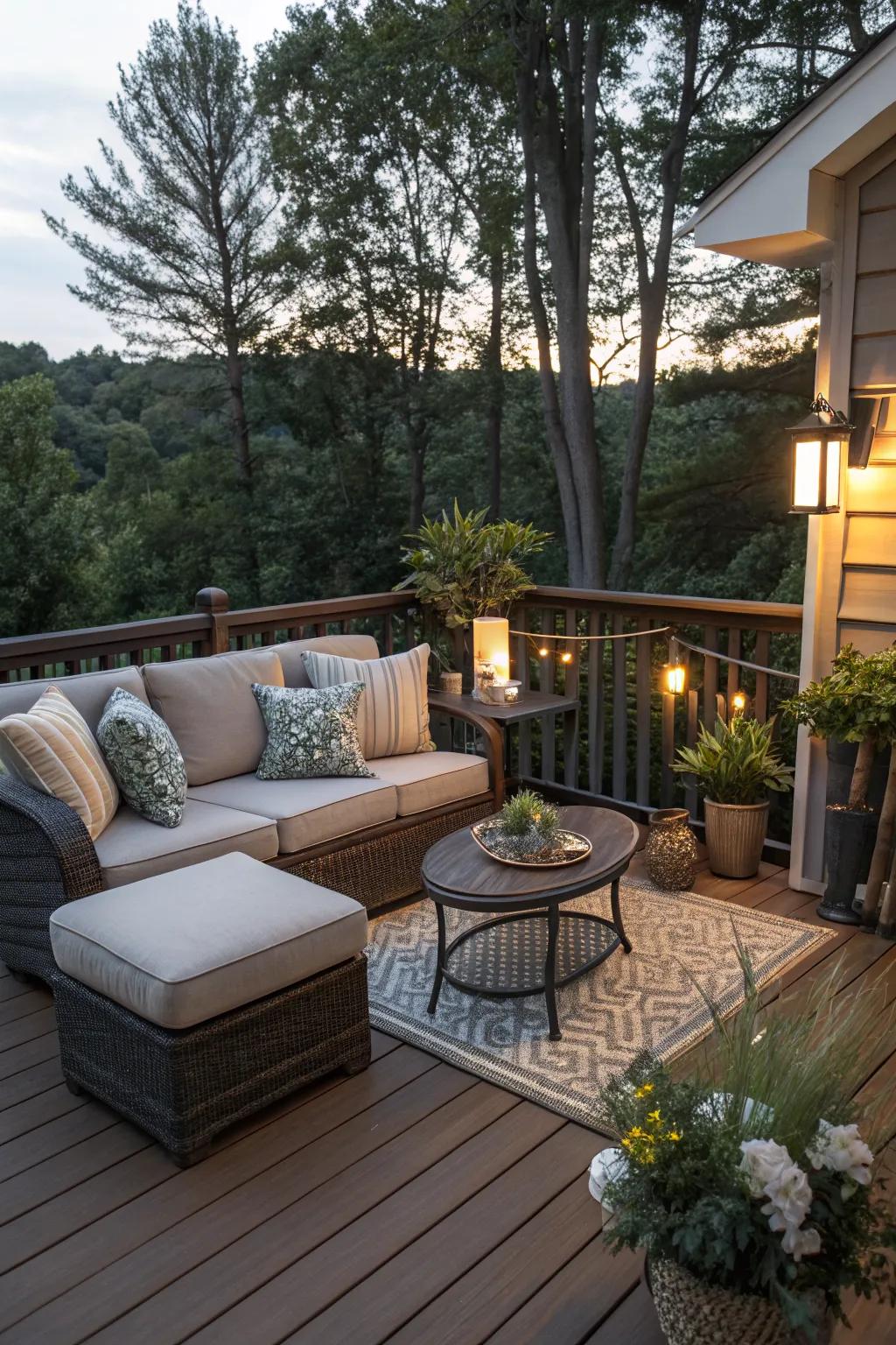 Smart furniture placement can enhance privacy on your deck.