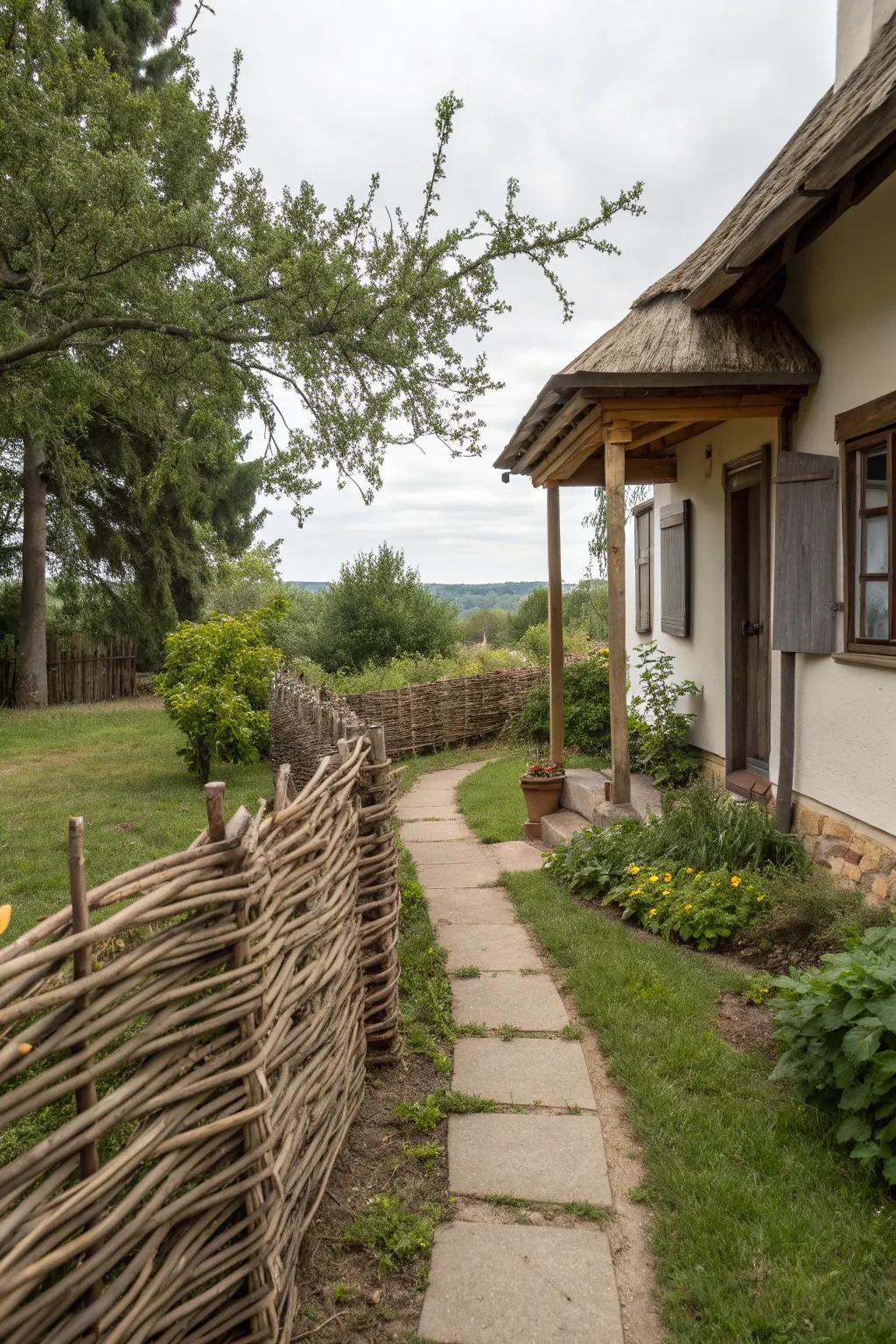 Wattle fencing adds old-world charm to your front yard.