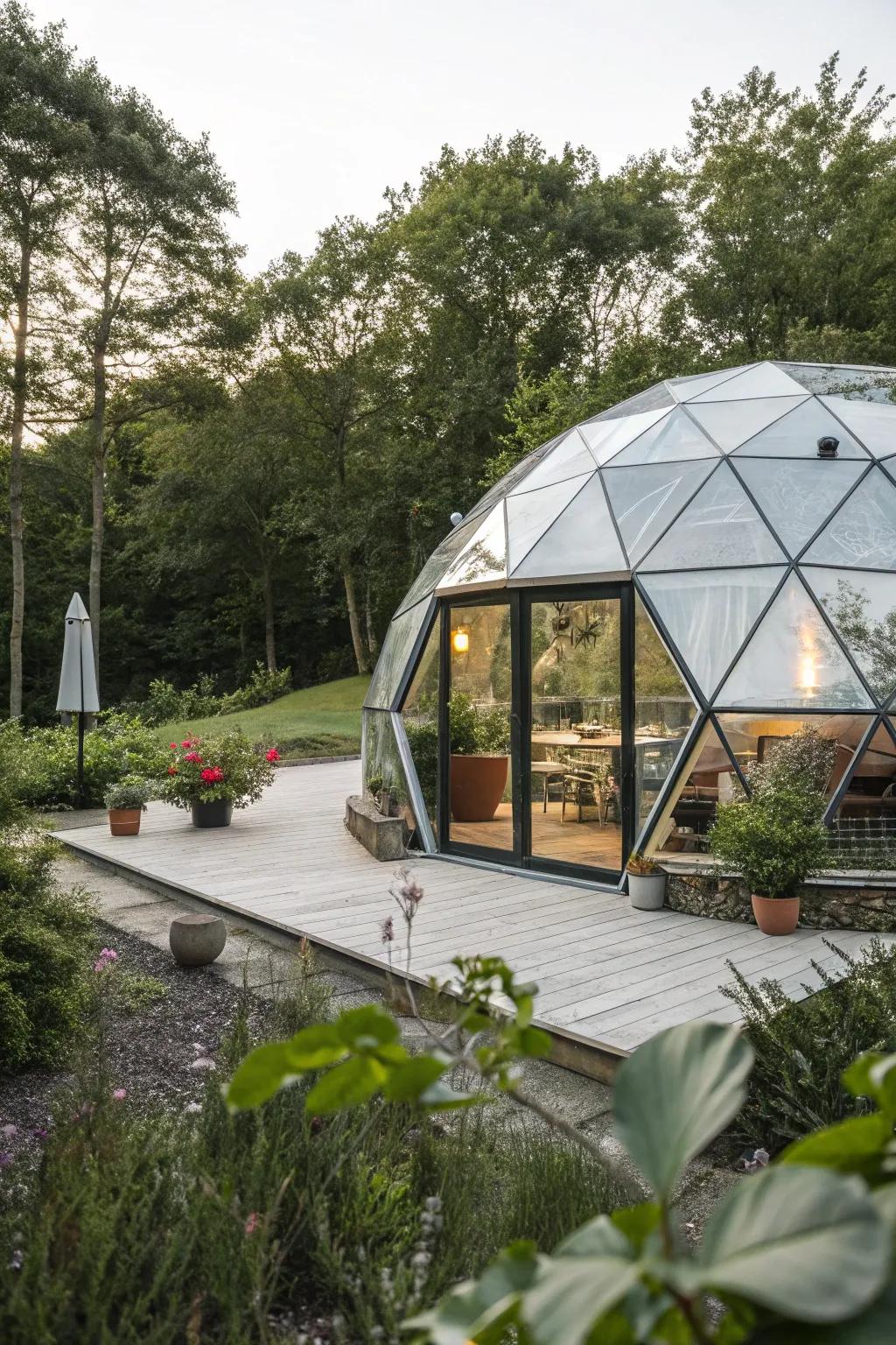 A geodesic dome adds a contemporary flair to any garden.