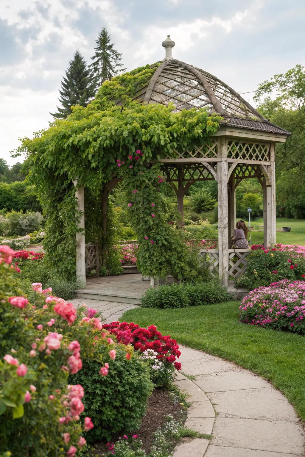 Trellis and vines create a living, seasonal gazebo roof.