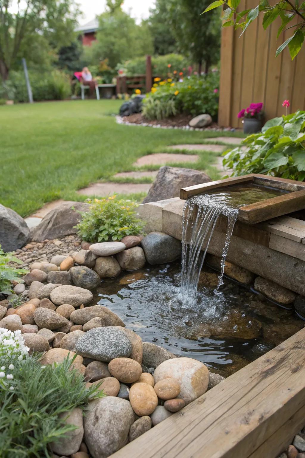 A water feature creates a peaceful retreat in your backyard.