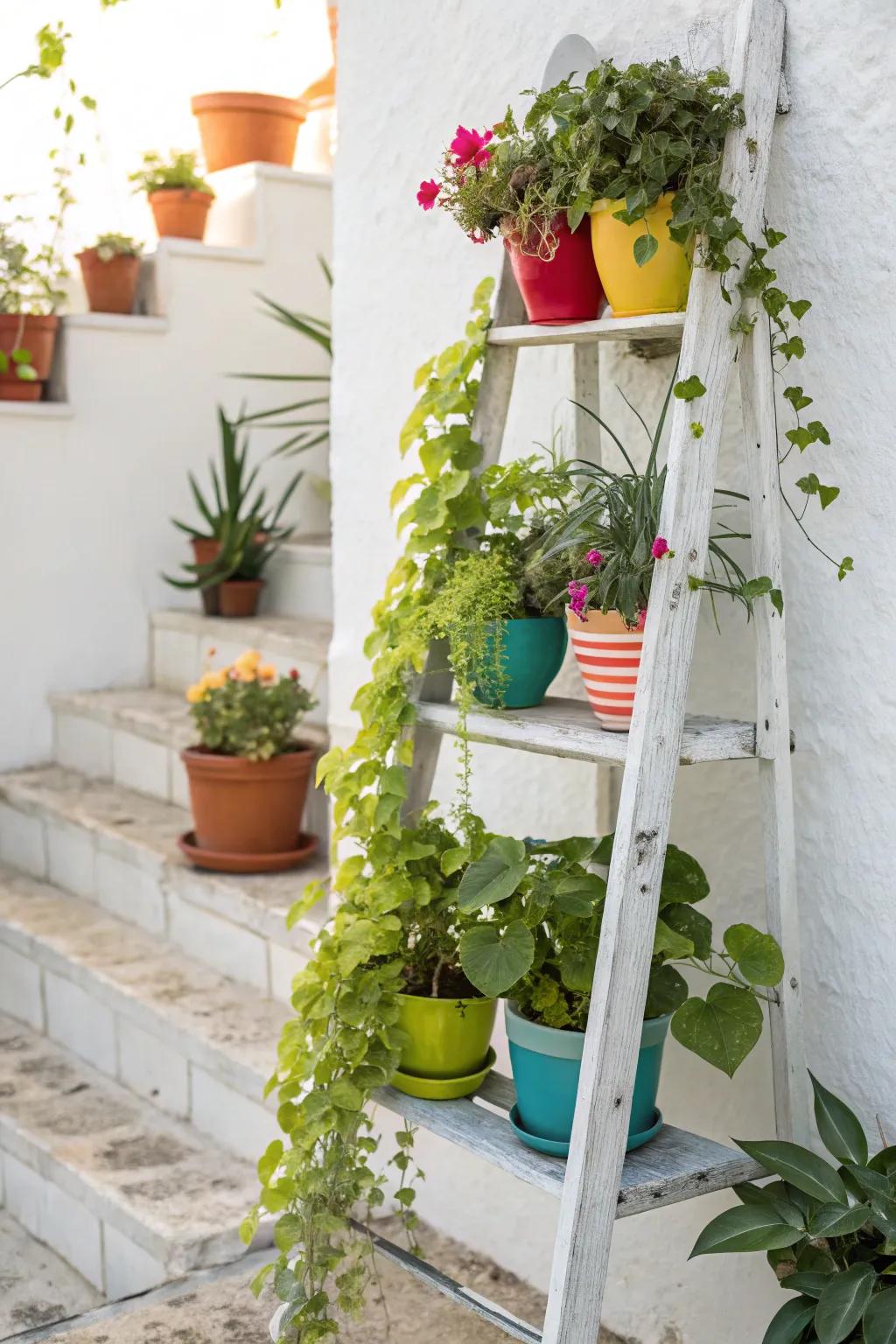 Showcase plants with a ladder stand.