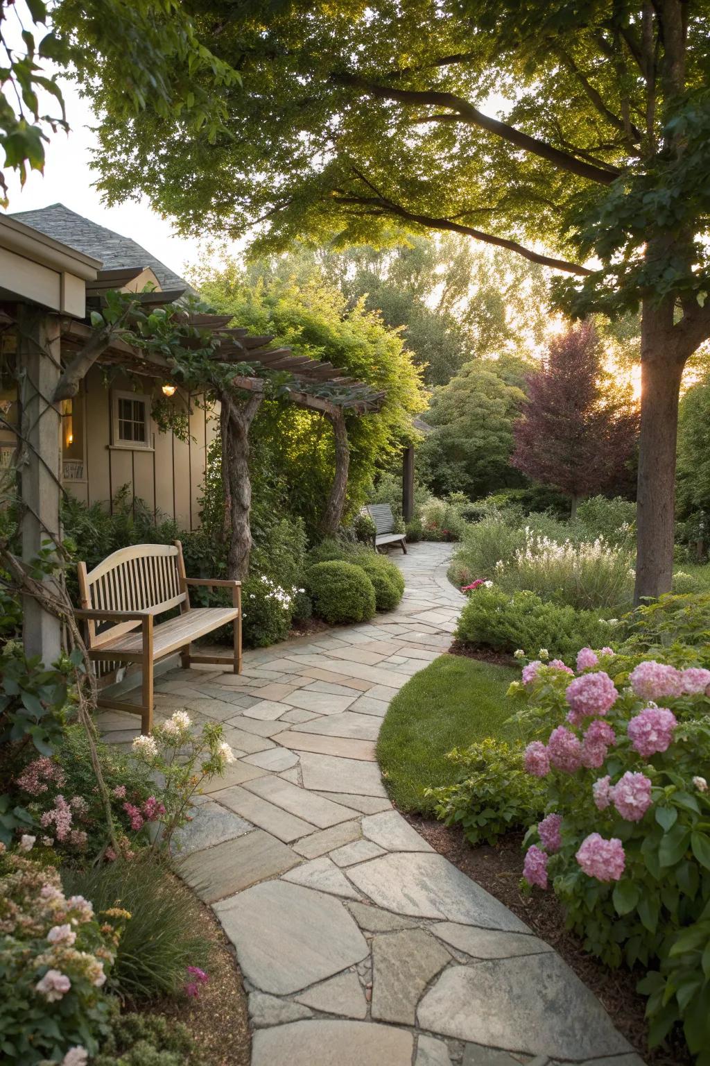 Stone pathways add a touch of elegance and direction.