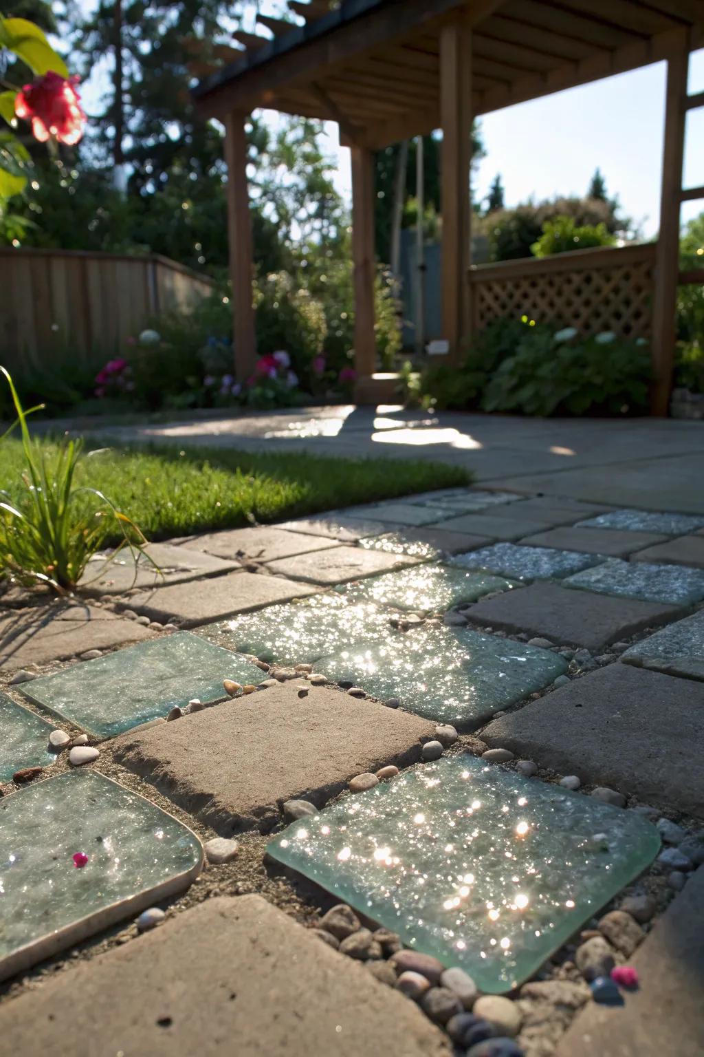 Recycled glass in pavers adds a sparkling, eco-friendly touch.