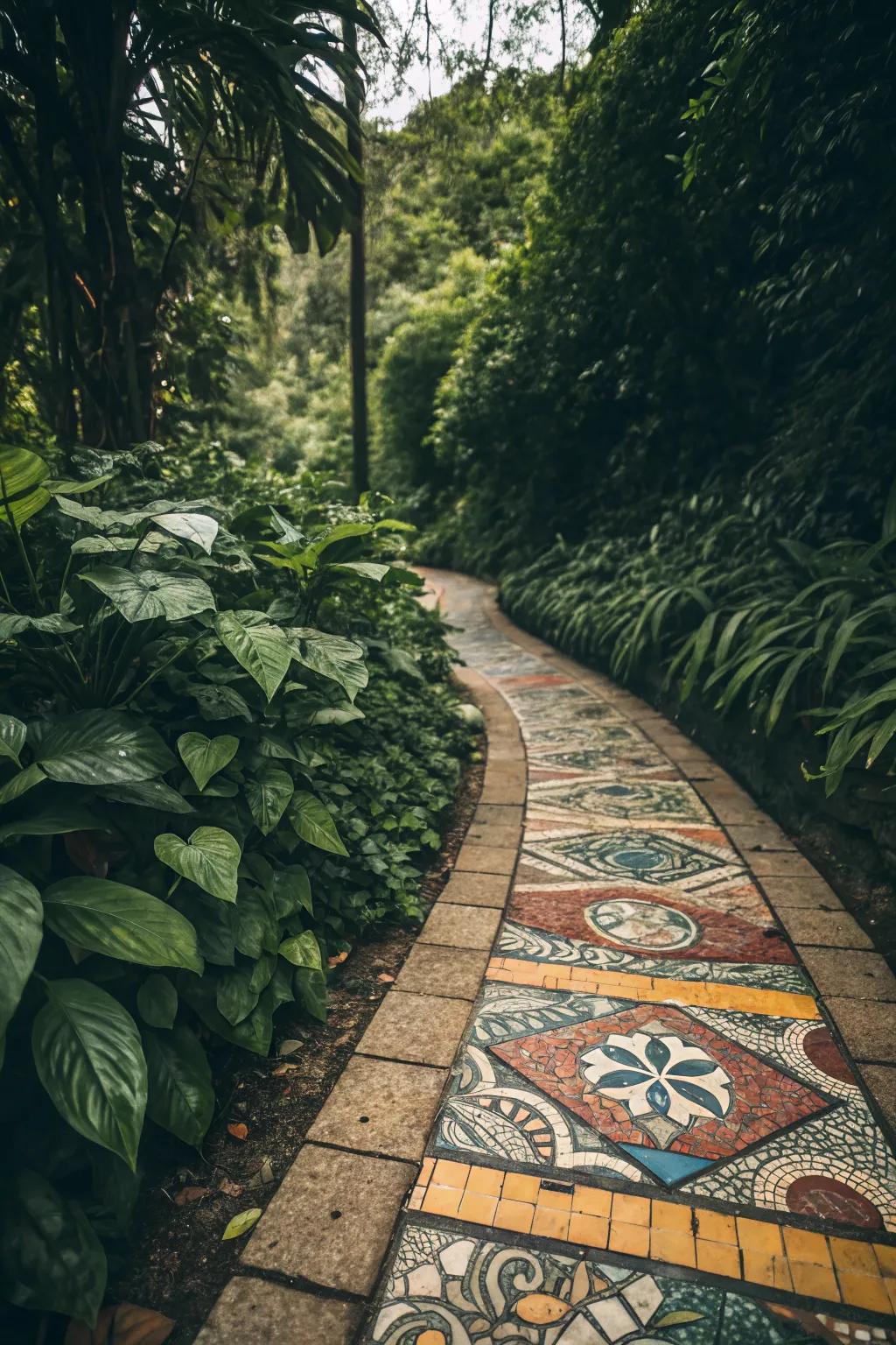 Mosaic tiles turn paths into artistic expressions.