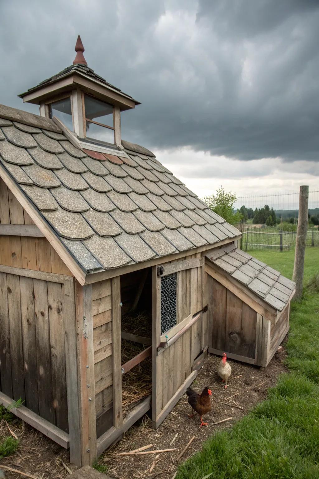 Weatherproofing keeps this coop cozy and dry.
