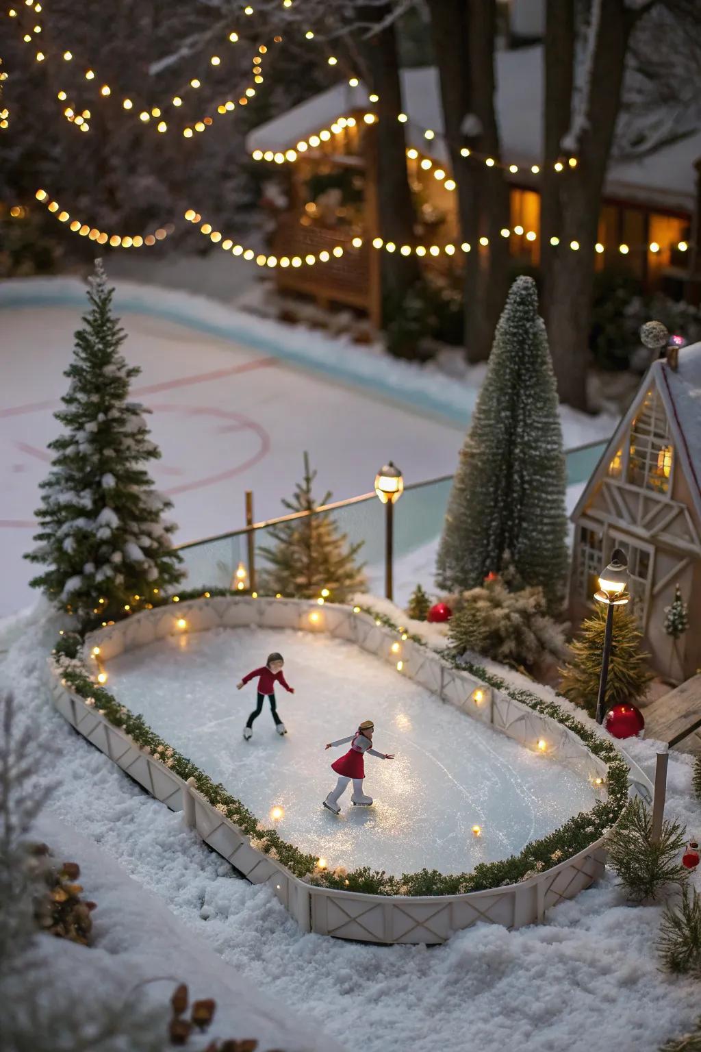 An ice rink adds a playful winter element to your garden.