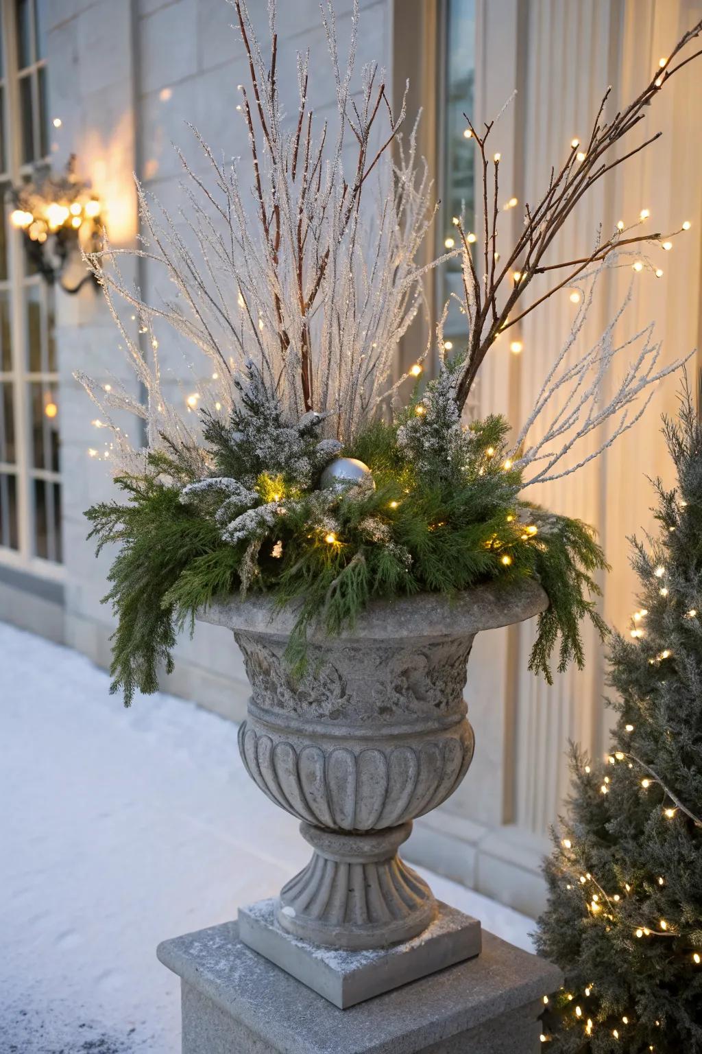 Frosted branches create a magical look.