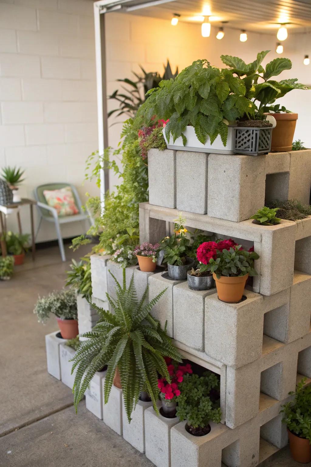 Creative cinder block plant stands showcase your greenery beautifully.