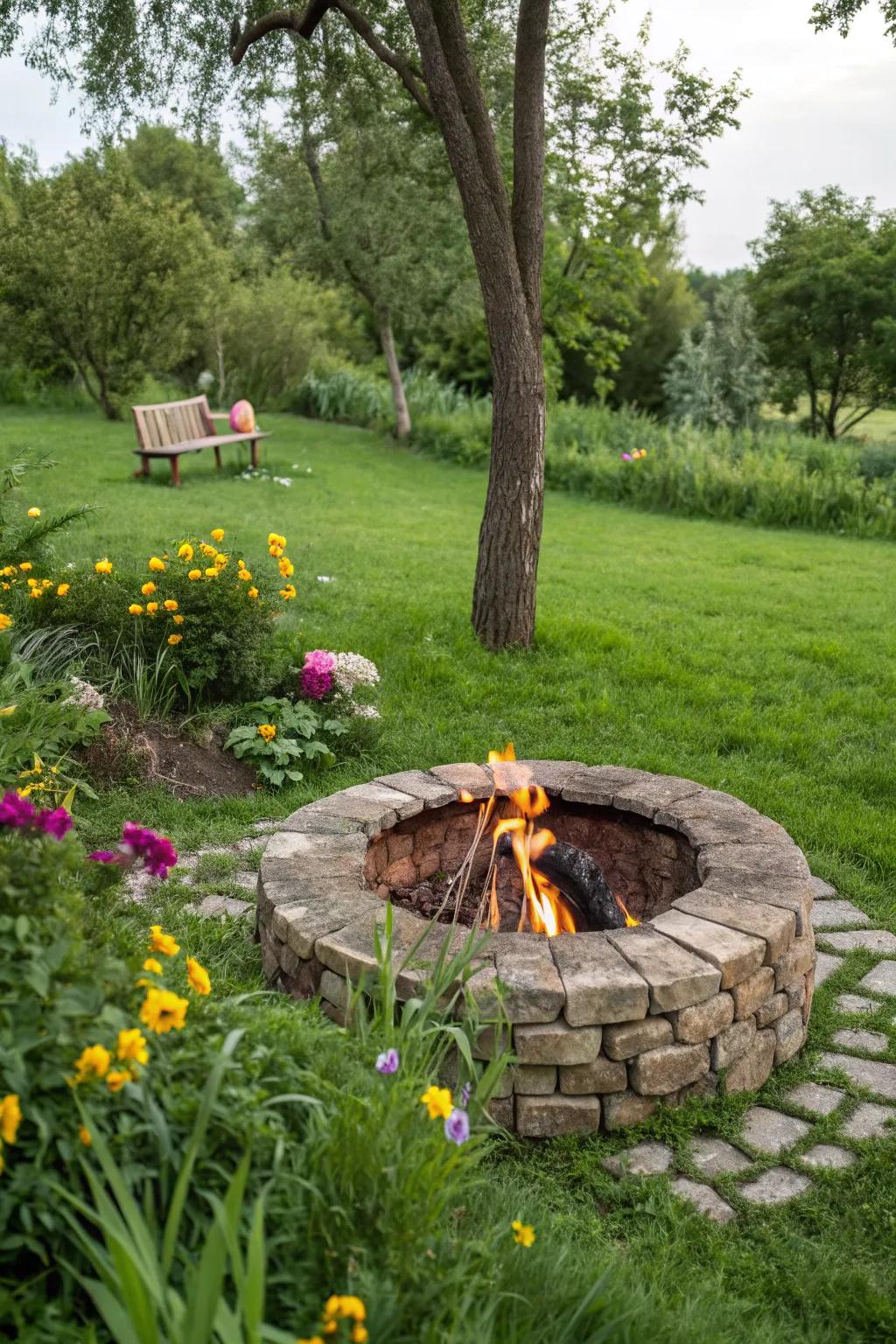 An eco-friendly fire pit crafted from sustainable materials offers style and sustainability.